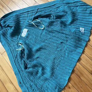 Aeropostale Teal Blue Knit Hooded Cardigan Sweater Cable Knit Buttons M M